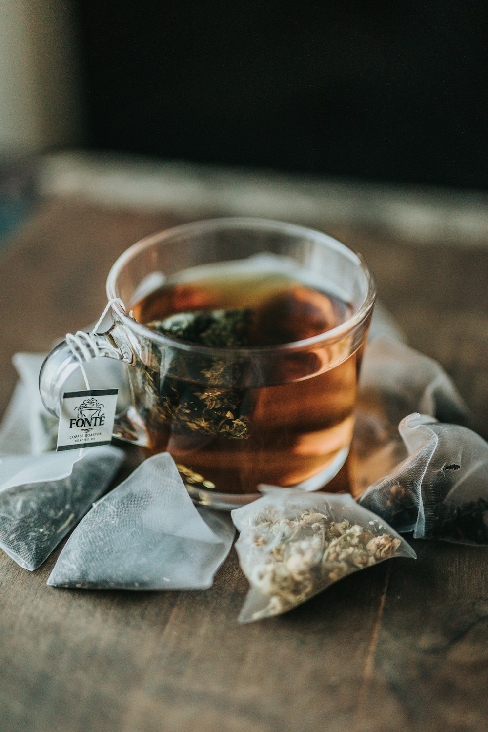 Herbal tea steeping in a cup